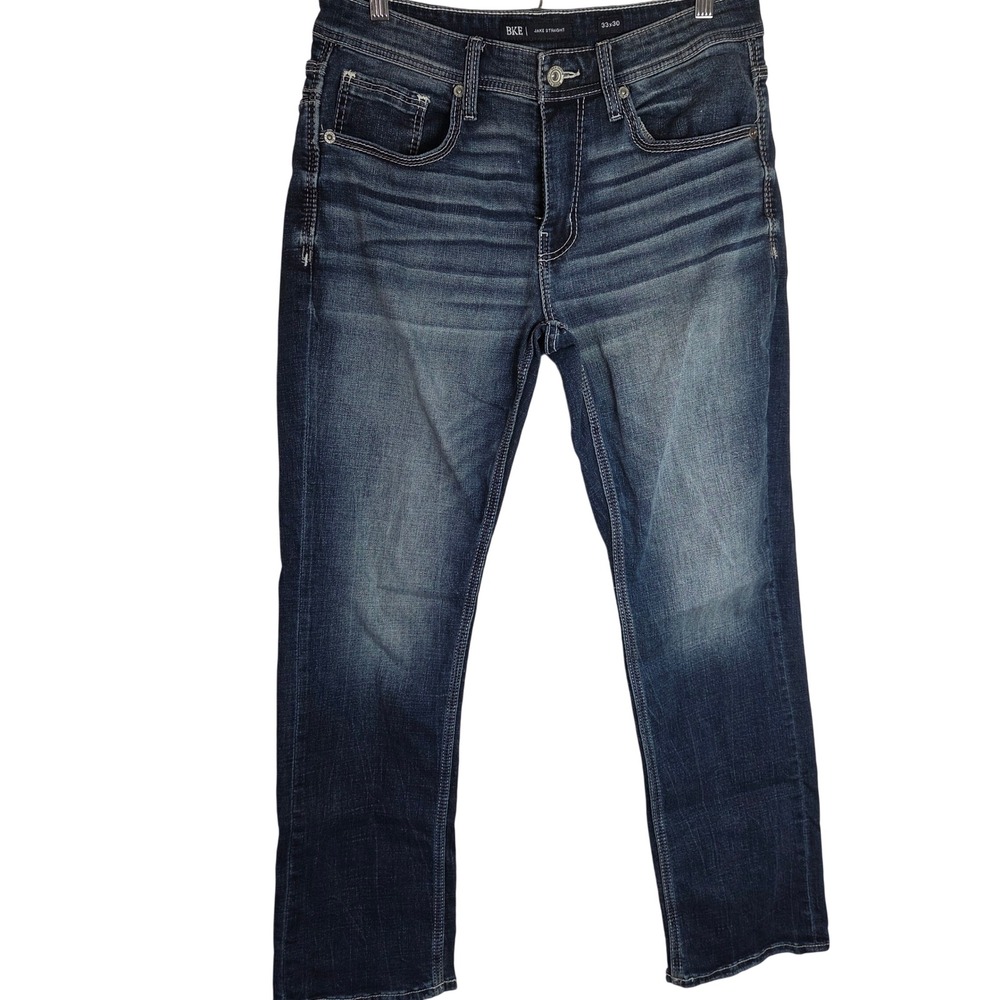 BKE Jake Straight Jeans Mens 33x30 Medium Wash Whiskered Y2K Denim